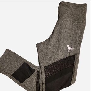 Gray Leggings with Black Mesh Detail